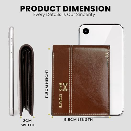 Image of Storite Men's PU Leather RFID Blocking Wallet - Slim Bifold Purse with Card Slots, ID Window & Cash Compartment - Everyday Use - Gift for Men - (Coffee Brown-11.5 x 9.5 x 2cm)