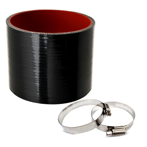 3.0 ID Straight Silicone Hose Coupler with 2 SS304 Worm Clamps High Temp 4-Ply Reinforced 5MM Wall 3.0 Length(Qty 1) For Pipes Connecting