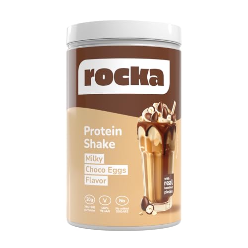 Rocka Nutrition Protein Shake veganes Proteinpulver | Plant-based Protein Pulver mit 20 g Protein pro Portion | Multikomponentenprotein | 100% Geschmack (900 g Milky Choco Eggs)