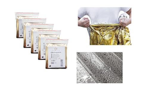 Lauroo Manta de rescate de emergencia, 160 x 210 cm, color dorado y plateado, lámina térmica para primeros auxilios, protección solar, supervivencia, camping, resistente al viento y al agua, paquete