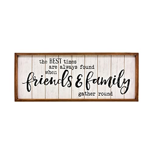 The Best Times Friends & Family Rustic Wood Sign, Farmhouse Wall Decor with White Slat Background and Natural Wood Frame, 30x12 Inch Inspirational Quote Plaque