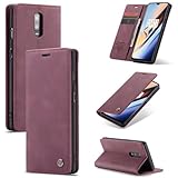 SLWYF Handyhülle für OnePlus 7 Hülle Premium Lederhülle Klappbar Flip Hülle Tasche Magnet Kartenfach Standfunktion Klapphülle Schutzhülle für OnePlus 7, Rot
