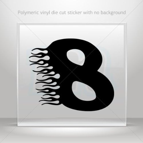 Racing Flame Number Eight car helmet window bike Garage door 5 X 4.3 Inches Black 0502 XW977