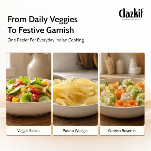 Image of Clazkit 2 in 1 Stainless Steel Julienne Peeler for Vegetables & Fruits | Multi Functional Vegetable Cutter, Slicer & Shredder for Potato, Carrot, Cucumber | Sharp Dual Blade Kitchen Peeler