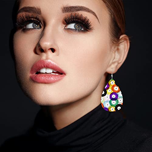 Vosach Earrings For Women Music, Retro Watercolor Colorful Music Record Graffiti Fashion Leather Teardrop Earrings Lightweight Earrings For Women Girls Bridal #TOP4