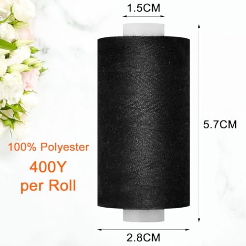 All Purpose Sewing Thread-2 Spools of Hand Polyester Sewing Thread with 3needles 1 Needle Threader for Sewing Machine for Hand and Machine Sewing(White and Black, 2 spools)