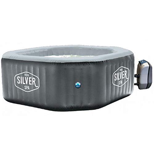 NETSPA - Spa Gonflable Octogonal SP-SLV155D - 5/6 Personnes - Silver - 185X70Cm - Couverture PVC Laminé Feuille Aluminium - Liner Extérieur PVC Laminé Cover