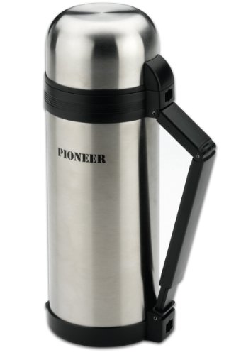 Pioneer Flasks SVP1500 Vacuum Insulated Leakproof Flask with 2 Cups and Retractable Handle, Stainless Steel, 1500ml / 1.5L