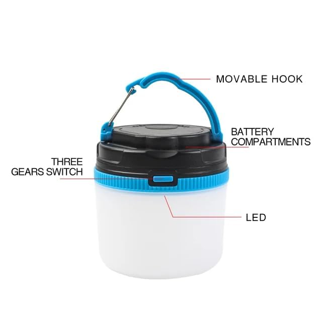 Image of Waterproof LED Camping Lantern, Battery Powered Outdoor Tent Light with 3 Lighting Modes, 360 Brightness, Magnetic Base & Hanging Hook for Power Cuts, Emergency, Hiking, Fishing, (Blue)