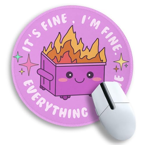 Image of Gctriki Dumpster on Fire Mouse Pad, Cute Round Mouse Pads for Desk, Funny Purple Mousepad for Computer Laptop Gaming, Stitched Edge Non-Slip Rubber Base, Cute Office Desk Accessories Decor for Women