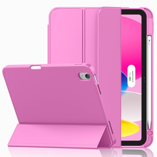 iMieet Case for iPad (A16)/iPad 10th Generation [11-Inch 2025/10.9 Inch 2022], Trifold Stand Smart Cover with Pencil Holder and Soft TPU Back, Supports Touch ID(Peach Red)