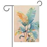 Riesige grüne Bananenblätter, Gouache-Gartenflagge, saisonale Feiertage, Jute, doppelseitig, Haus, Hof, Außenflaggen, 32 x 47 cm