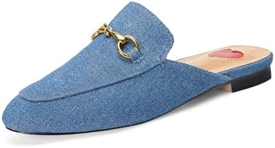 Vertundy Women's Mules Low Heel Flats Leather Slip On Backless Sandals for Girls Lady Work Slides