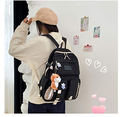 School Backpack for Girls Women Children Kids Backpack School Bag Bookbag with plush toy for Teen Girl Pass CPSC Certified (Black)3