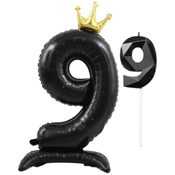 KSBBHDS 1 Pezzo di Palloncini Numero 9 E 1 Pezzo di Candela Numero 9, Forniture per Feste di Compleanno, Decorazioni per Torte, Disposizione delle Scene.