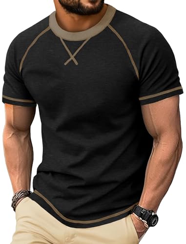 Image of Mens T-Shirts Summer Short Sleeve T Shirt Classic Casual Crew Neck Basic Tops Black S