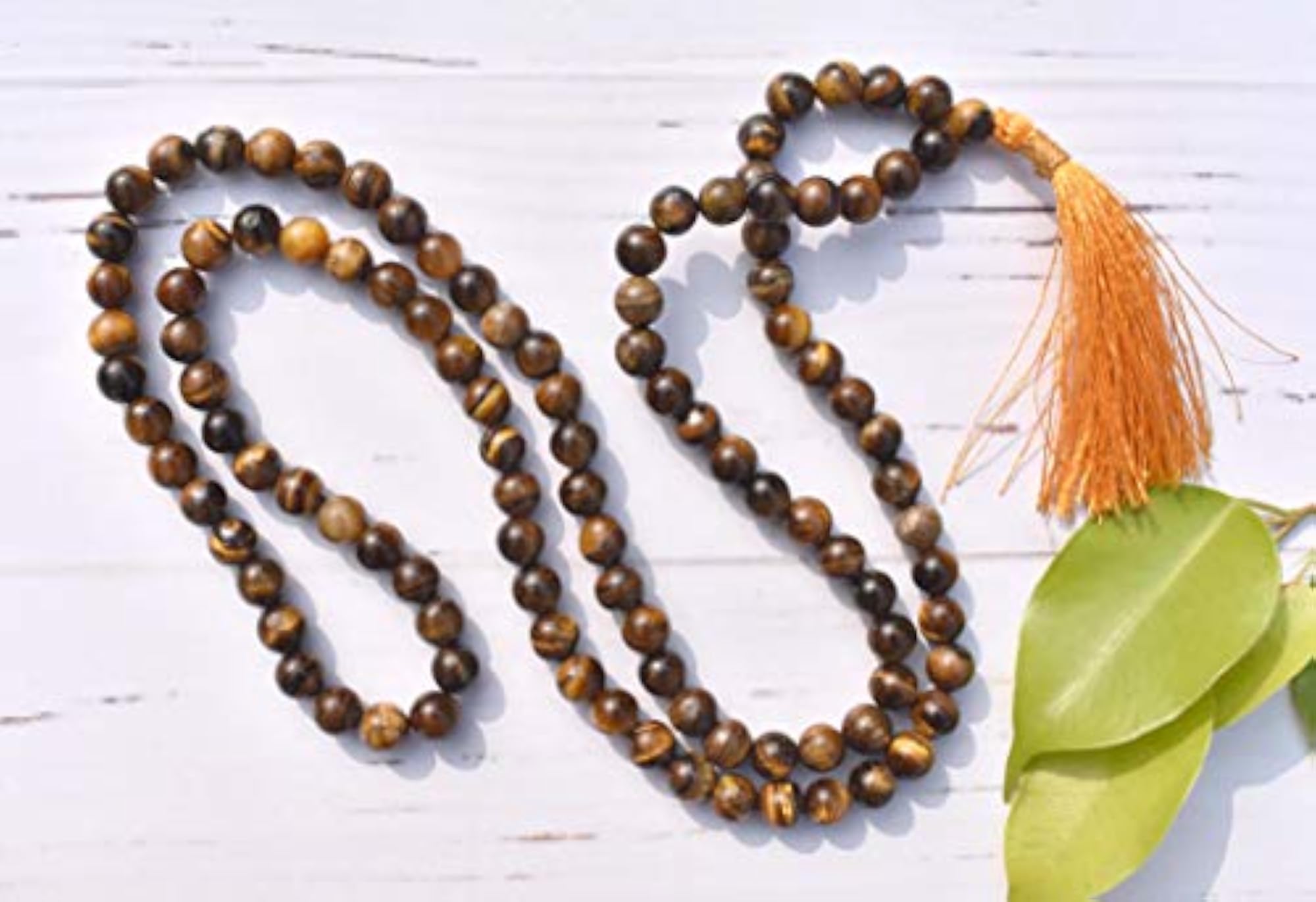 Natural Tiger Eye Healing Crystal Mala, 34 Inch, 108 Beads