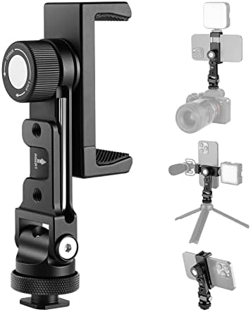 NEEWER Metal Cell Phone Tripod Mount Adapter with 4 Cold Shoes & Three 1/4" Screw Holes, 360° Horizontally Rotatable, 180° Tiltable Phone Holder Compatible with iPhone Samsung for Vlogging Streaming