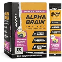 ONNIT Alpha Brain Instant Cognitive Support Drink Mix, BlackBerry Lemonade Flavor, Nootropic Supplement for Focus, Memory, and Clarity, 0.13 oz Packets, 30 Count