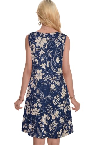 Image of elescat Summer Dresses for Women Boho Sleeveless Pocket Tshirt Sundresses | Two Hidden Pockets, Solid or Floral, Casual Flowy A Line, Loose Beach Cover Up, 2026 Fashion Vintage Outfits, Vacation Crusie