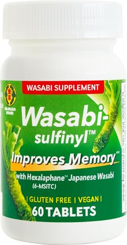 KINJIRUSHI BRAND Wasabi Sulfinyl Supplement with Hexalaphane Japanese Wasabi (6-MSITC) 60 Tablets for 2 Month Supply - Improves Memory, Memory Pill, Brain Fog, Brain Health, Cognitive Supplement