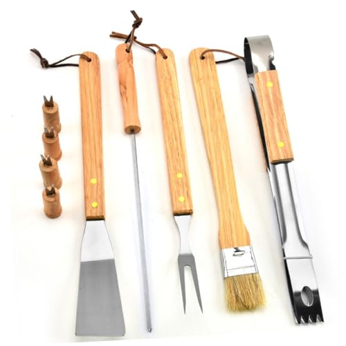 Set portátil de 10 piezas para parrilla de acero inoxidable con mango de madera miniatura 4