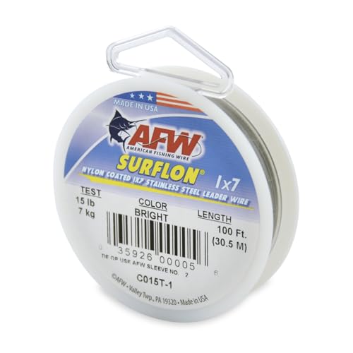 AFW Nylon Coated 1x7 Stainless Steel Fishing Wire Leader 100FT|15LB- Bright