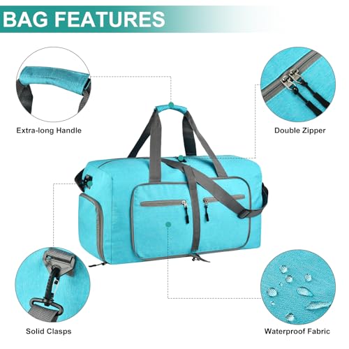 Dimayar 85L Travel Duffle Bag for Men Women - Foldable Duffel Bag with Shoes Compartment - Overnight Bags Waterproof & Tear Resistant(Mint Green)