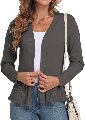 GRECERELLE Women Lightweight Casual Long Sleeves Cropped Cardigan Open Front Peplum Knit Sweater Outwear