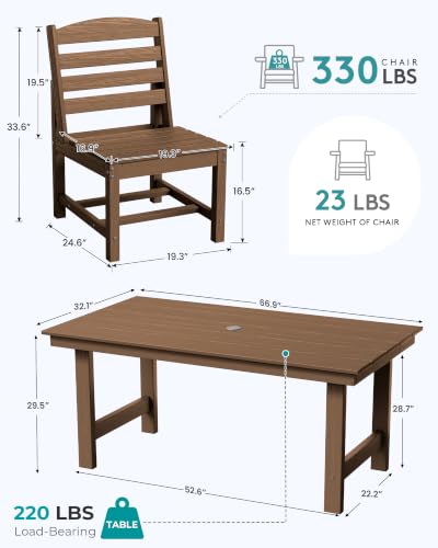 Image of SERWALL Armless Outdoor Dining Chair Set of 2, All Weather Resistant,Brown