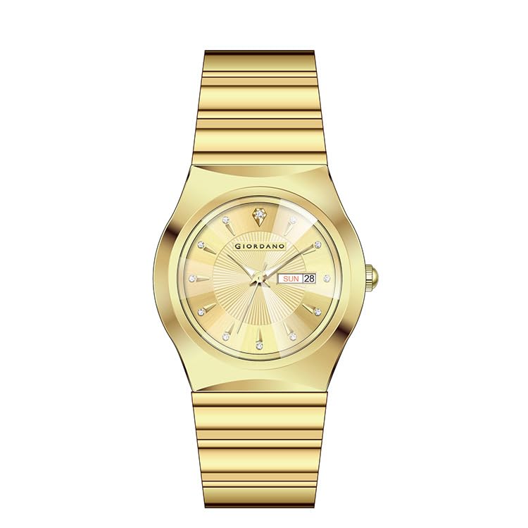 Image of Giordano Analog Pair Watch for Unisex with Round Dial, Crystal Indices, Date Display and Stainless Steel Strap