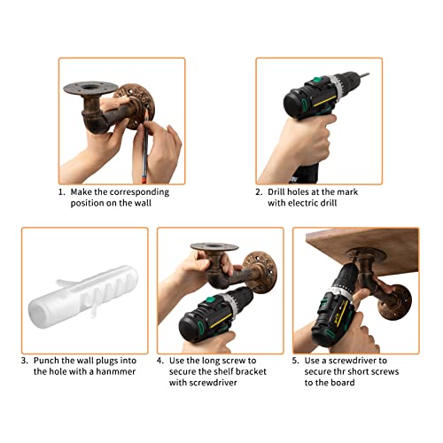 Paranta Industrial Pipe Bracket Set Of 4, Vintage Black Iron Wall Mount Pipe Shelving Bracket, Rustic Home Pipe Shelf, Elbow, Red Bronze #TOP3