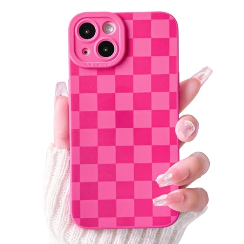 Lovmooful for iPhone 13 Mini Case Cute Lattice Plaid Design-Hot Pink by Lovmooful - Used condition - US$7.44