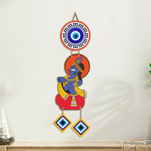 Image of Artvibes Cute Kanha Evil Eye Wall Decor for Main Door Entrance | Nazar Protection Hanging for Home Temple Living Room Bedroom | Good Luck Vastu Decorative Gift (WH 8574N)