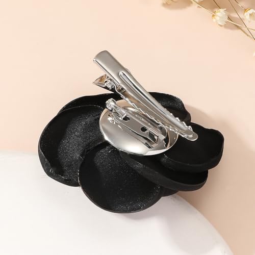 Image of Handmade Camellia Flower Boutonniere Stick Brooch for Women Bohemia Fabric Floral Lapel Pin Stylish Vintage Pin Corsage for Women Jewelry Gifts