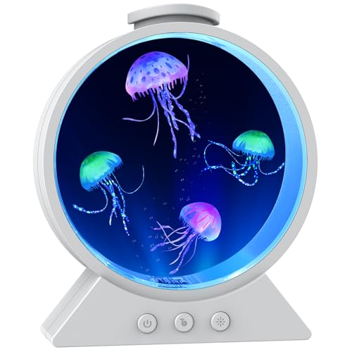 Eyesound Jellyfish Lamp,Whisper-Quiet Sensory Aquarium Light,7 Color Mood Night Light with Adjustable Water Flow & 8H Timer,Rounded Tank Lamp for Home Office Bedroom Decor for Kids Adults(White)