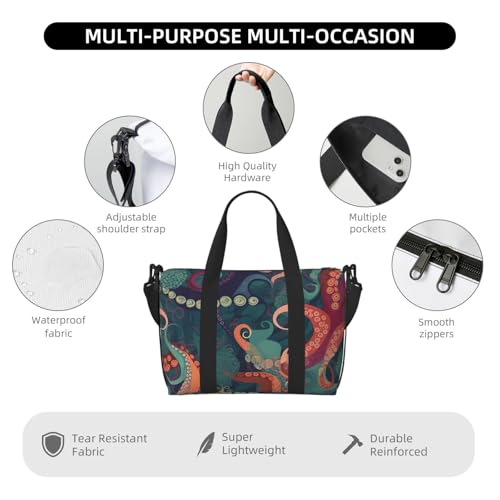 Travel Duffel Bag for Men Gym Bag, Abstract Octopus Luggage Bag with Shoulder Strap, Large Gym Tote Bag for Women, Weekender Overnight Bag, Foldable Carry on Bag for Airplane4