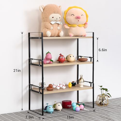 Image of YGYQZ Wood Office Desk Shelf Organizer - Desktop Supplies Cute Dresser Top Organization Storage Rack and Cubicle Decor Aesthetic Bookshelf for Women Man and Kids (Black Wood-Three Tier)