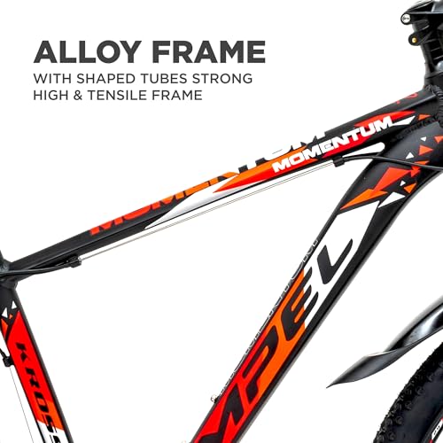 Image of KROSS Momentum 29T Unisex Matt Black Multispeed (Shimano 24-Speed) MTB | Alloy Frame with Dual Disc Brakes and Front Suspension Fork | Ideal for 15+ Years (Orange)