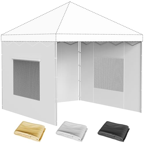 10x10 Canopy Sidewalls with Mesh Roll-Up Windows, 3-Piece White Set