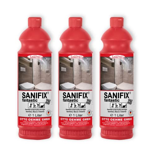 Lorito Sanifix Fantastic Sanitärreiniger, 3x 1 Liter Konzentrat, Kalkentferner für Dusche, Waschbecken, Badreiniger für Keramik, Glas und Kunststoff