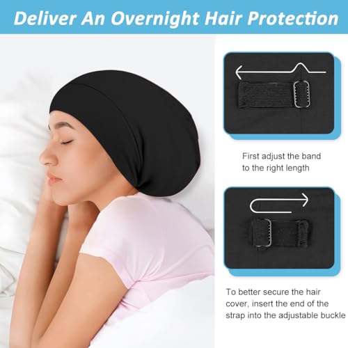 Image of SANNIDHI Sleeping Cap for Women Bamboo Fiber Silk Hair Care Cap for Sleeping Stretchy Postpartum Hair Wrap Cap for Long Hair