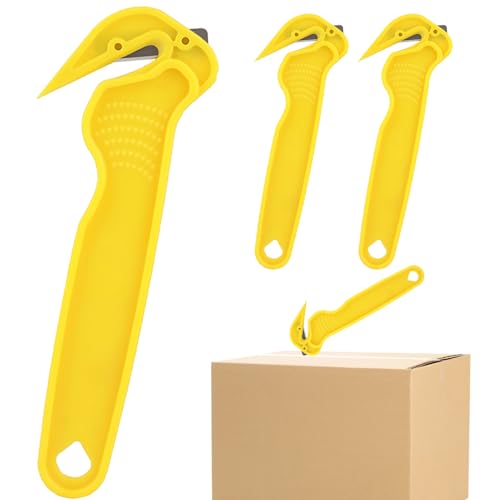 elook Box Cutter, 3PCS Cardboard Cutter, Safety Knife Hook Box Opener Tool - Yellow