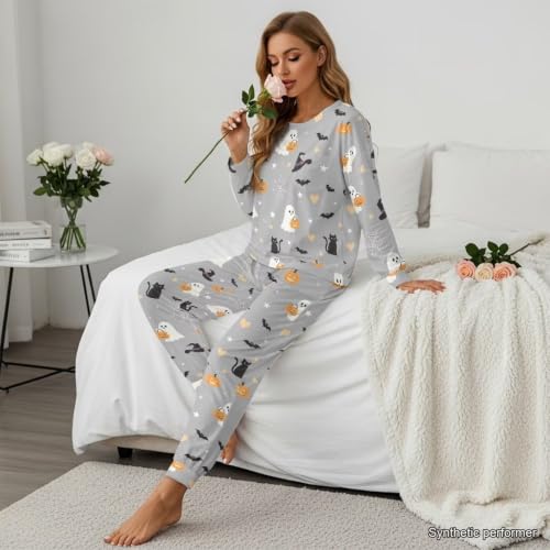 Image of Women's Pajamas Set Soft 2 Piece Loungewear Long Sleeve Pj Set | Matching Sleepwear, Crew Neck Top, Drawstring Jogger Pants with Pockets, Fall Pajama for Home, Sleep, Casual Wear, Plus Size