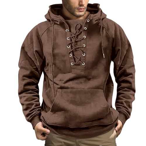 Wankang Military Tactical Hoodies for Men Retro Distressed Hoodie Quarter Lace Up Hooded Pullover Drawstring Thick Sweatshirt2