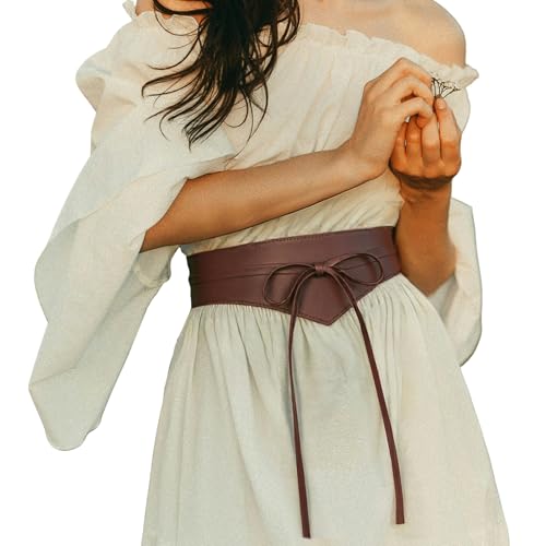 YESSA Women Renaissance Obi Belt Medieval Leather Wide Belts for Women Thick Cinch Corset Belt Ren Faire Pirate Accessories for Dress Browm