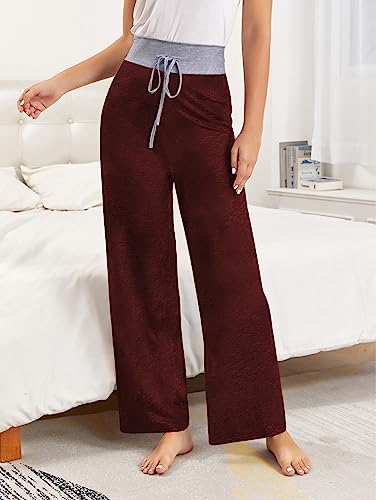 Image of iChunhua Women's Comfy Stretch Floral Print Drawstring Palazzo Wide Leg Lounge Pant