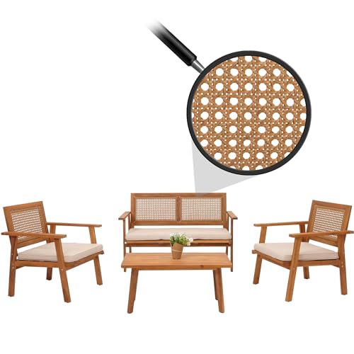 Mendler Garten-Garnitur HWC-N46, Lounge-Set Gartenlounge Bank Sessel Tisch, Holz Akazie MVG-Zertifiziert - Kissen Creme