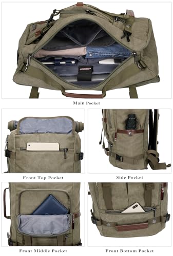 Image of WITZMAN Canvas Backpack for Man Vintage Travel Backpack Large Laptop Backpack Convertible Shoulder Rucksack