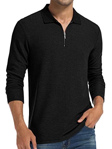 Sailwind Men's Waffle Knit Long Sleeve Casual Quarter Zip Polo Shirts2